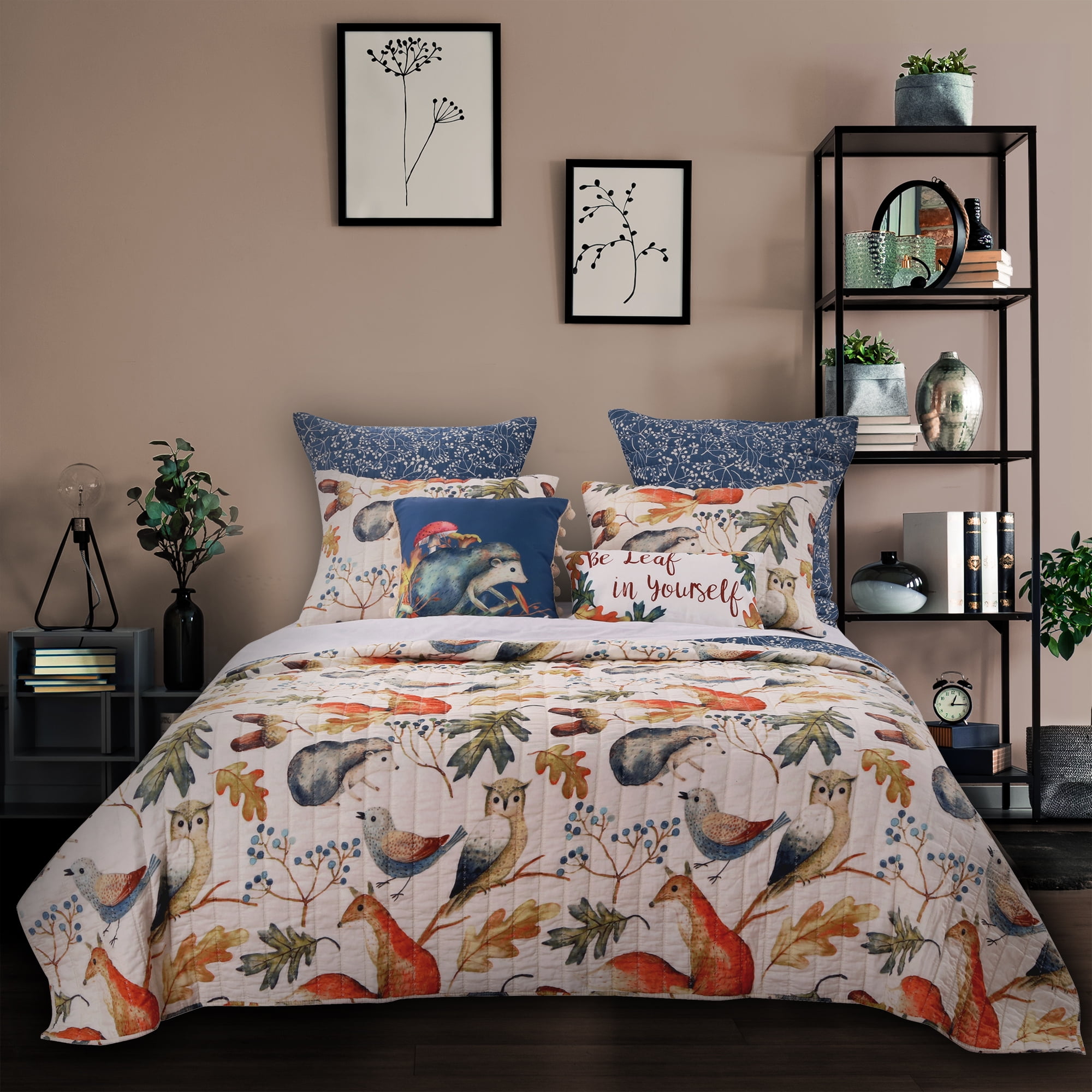 Woodlands Friendly Forest Whimsical Novelty Quilt Set, Cotton-Rich, Reversible, 2-Piece Twin