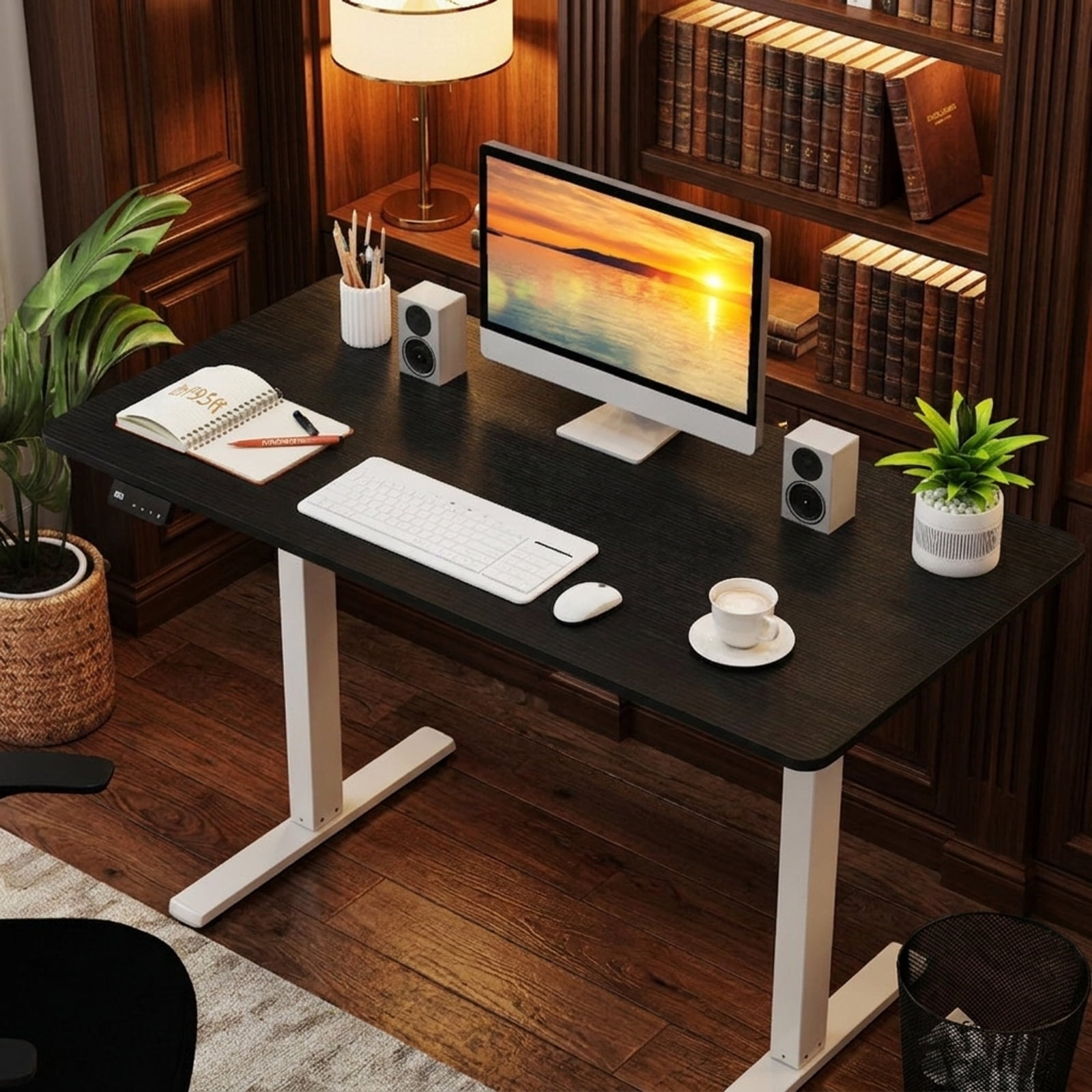 Furnibear Electric Standing Desk with LED Display and 2 Memory Height Settings, Rustic Brown