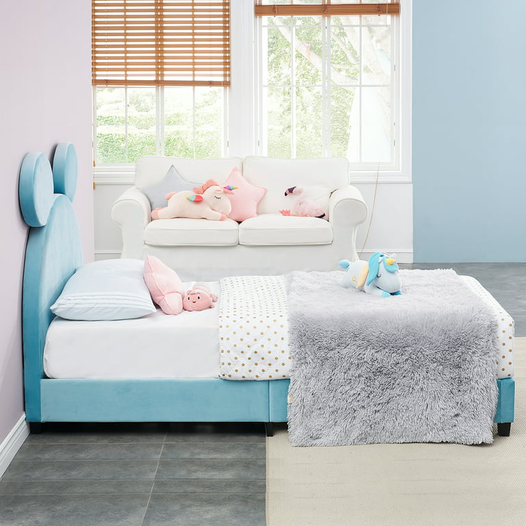 VECELO Kids Children Upholstered Bed Frame, Cat Shape, Twin, 57% OFF