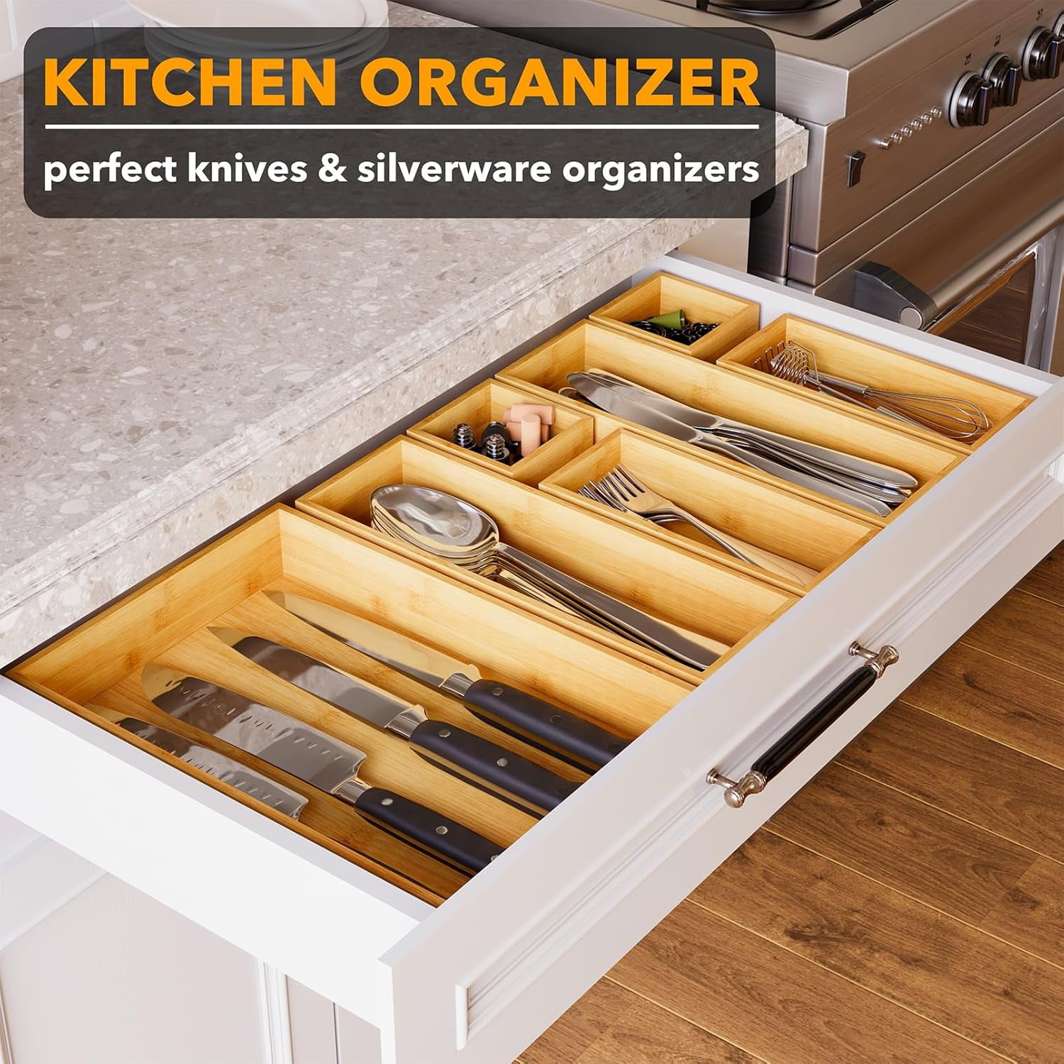 SpaceAid Bamboo Drawer Organizer Storage Boxes Set(7 Pack, Natural)