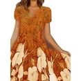 thumbnail image 3 of Gvmfive Women Boho Floral Print Short Sleeve Swing Dress Summer Party Beach Casual Midi Dress, 3 of 4
