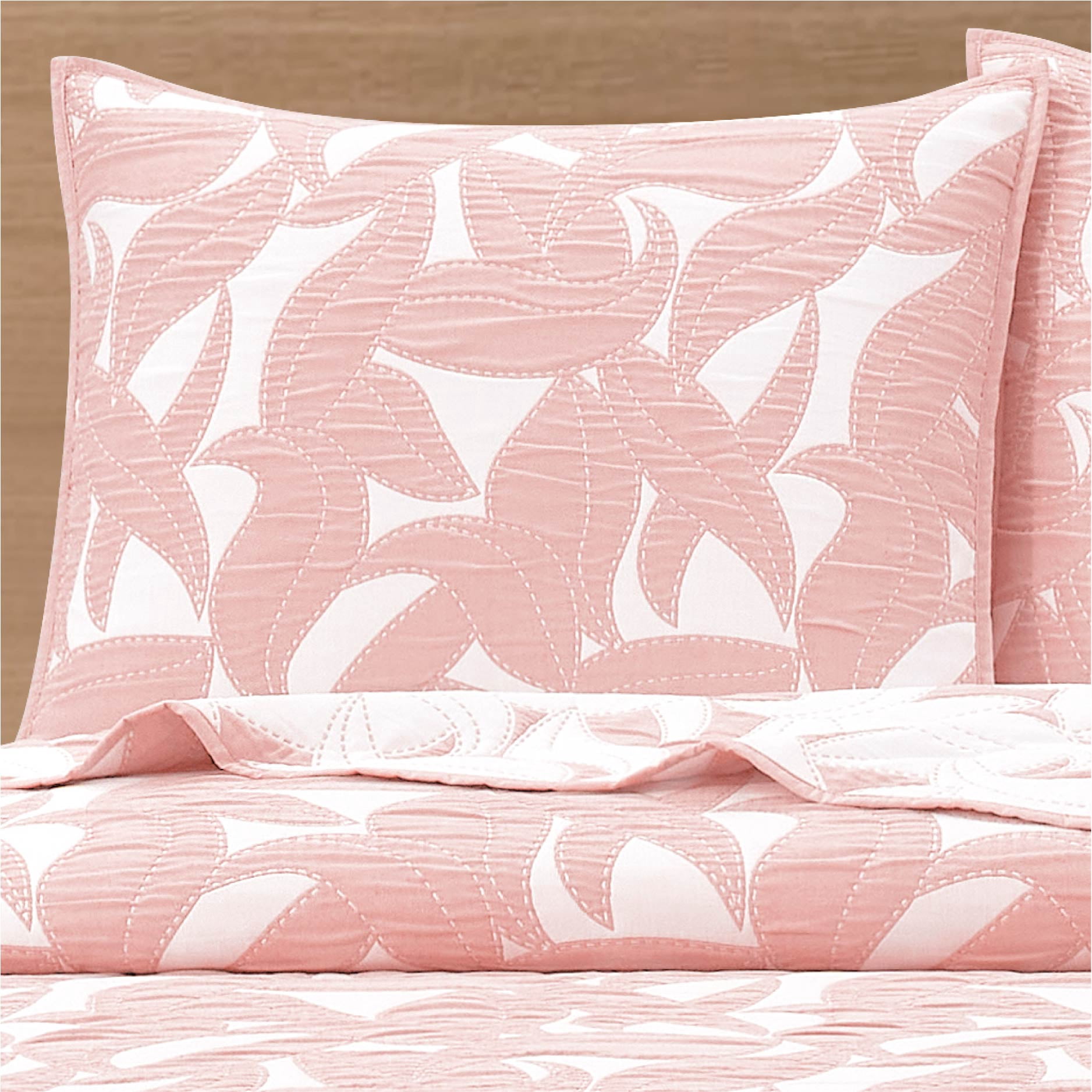 Mainstays Iris Leaf Stitched Pillow Sham, King, Blush Pink, 1 Pack