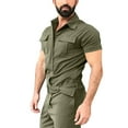 thumbnail image 3 of MRULIC jeans for men With Pockets Zipper Solid Men's Spring Color Tooling Lace-up Pants Jumpsuit Short-sleeved And Summer Rompers Men's pants Men Cargo Pants Green + 3XL, 3 of 9