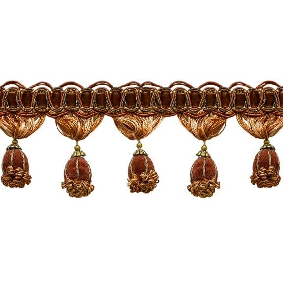 3" (7.5cm) Noblesse Collection Victorian Style Tassel Fringe Trim # TFH3,, Toffee Brown #08 (Light Brown, Chocolate Brown) Sold By The Yard (36"/3 ft/0.9m)