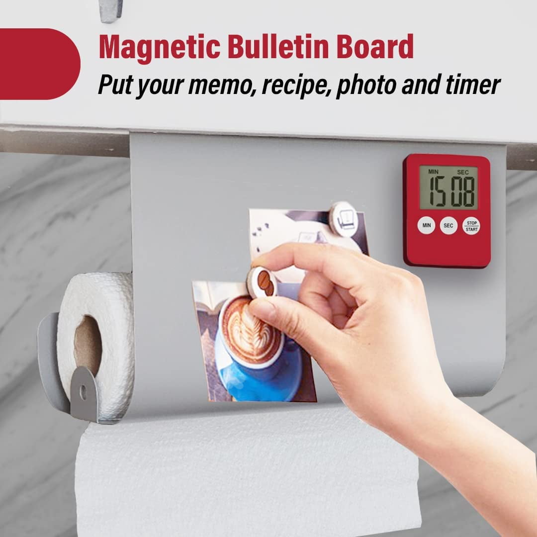 Under Cabinet Paper Towel Holder [ KN FLAX ] No Drilling Needed Paper  Towels Hanger with Magnetic Bulletin Board for Memo, Kitchen Timer - Grey 