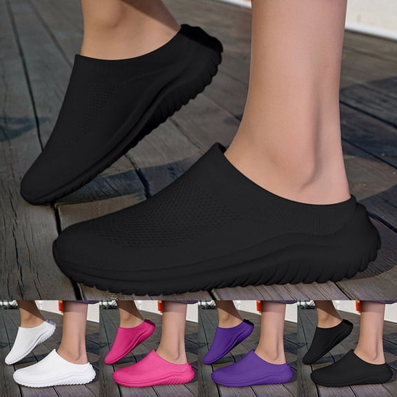 CAIXAI Wide Toe Box Shoes Women Arch Support Walking Sneakers for Women Classic Non- Sole Walking Shoes Women Knit Upper Embroidery Platform Mary Janes Hands-Free Sports Shoes