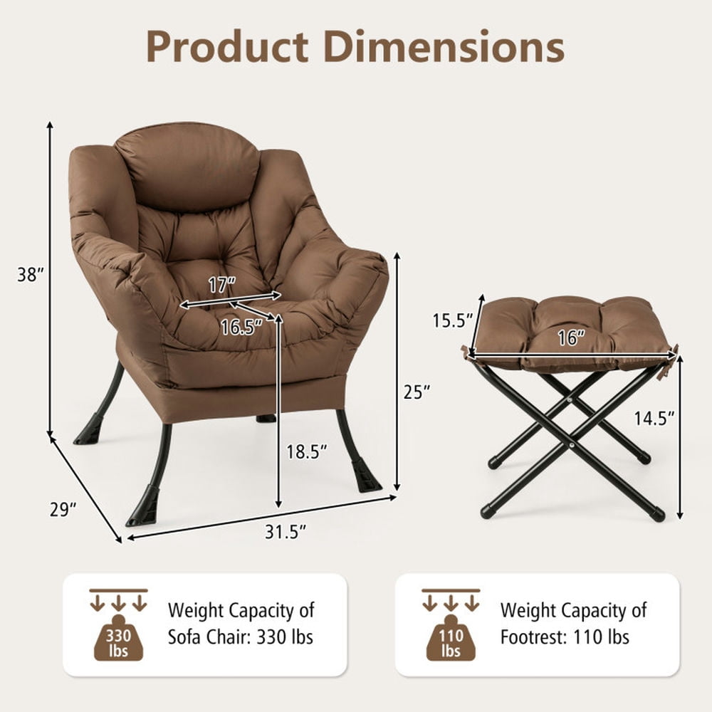 Finihen Recliner Chair with Ottoman Footrest, Modern Accent Sofa Chair with Folding Footrest and Side Pocket, for Living Room, Bedroom, Brown