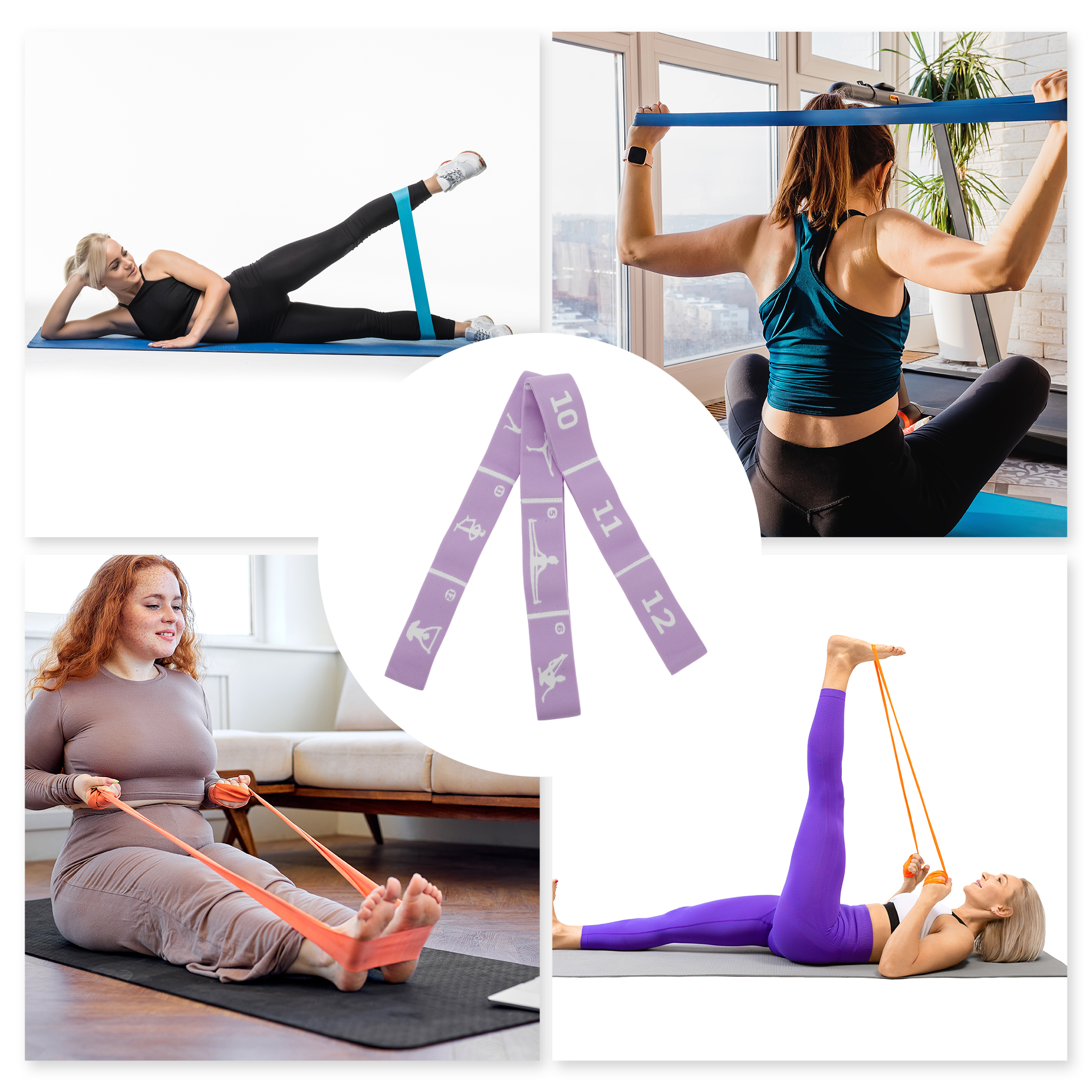 Unique Bargains Women 12 Grids Yoga Stretch Bands for Gym Stretching Exercise Purple