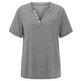 thumbnail image 3 of Dyfzdhu T Shirts for Women Loose Summer Tops V Neck Button Solid Color Short Sleeve Casual Tee Gray, 3 of 3