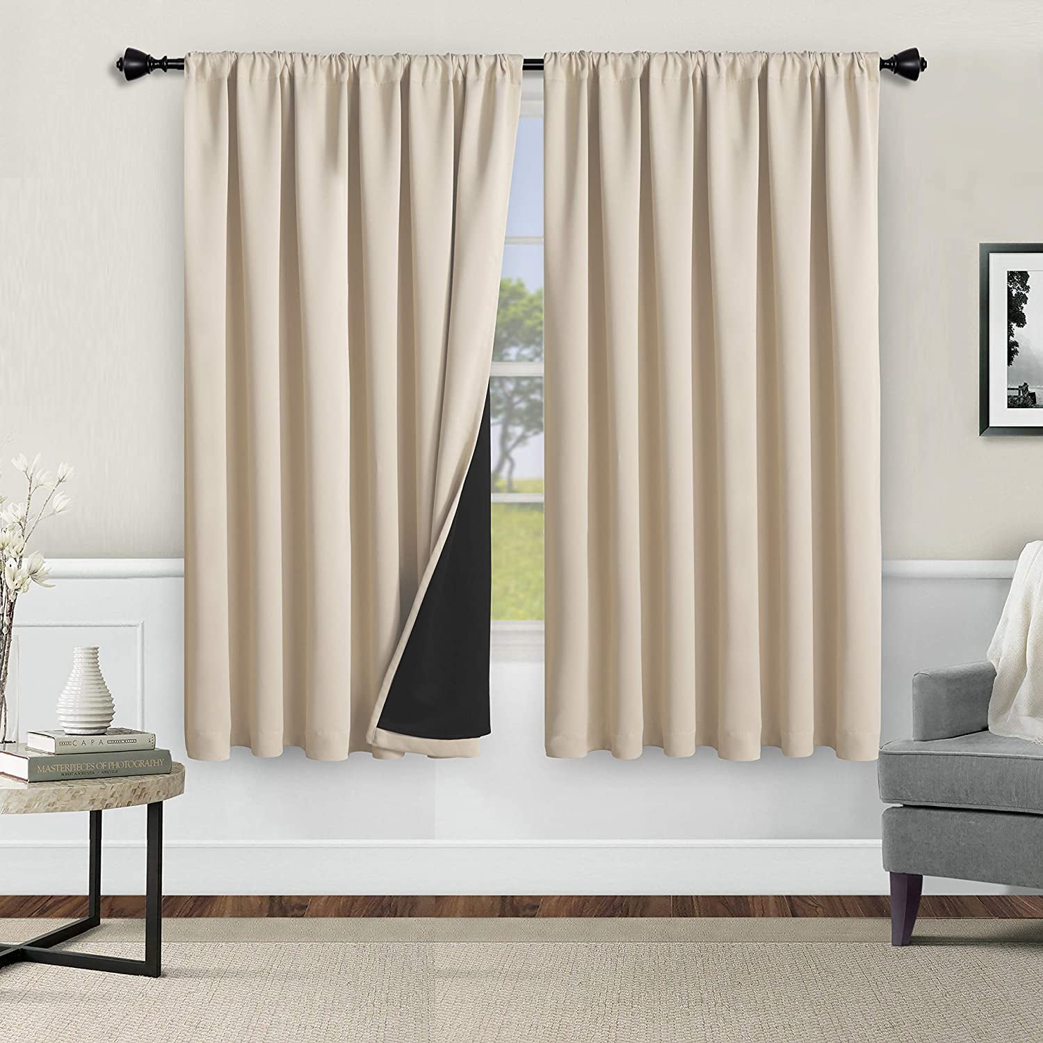 52 x 84 inch Back Tab and Rod Pocket Room Darkening Curtains for Living Room and Bedroom WONTEX Thermal Insulated Blackout Curtains Set of 2 Curtain Panels Taupe 