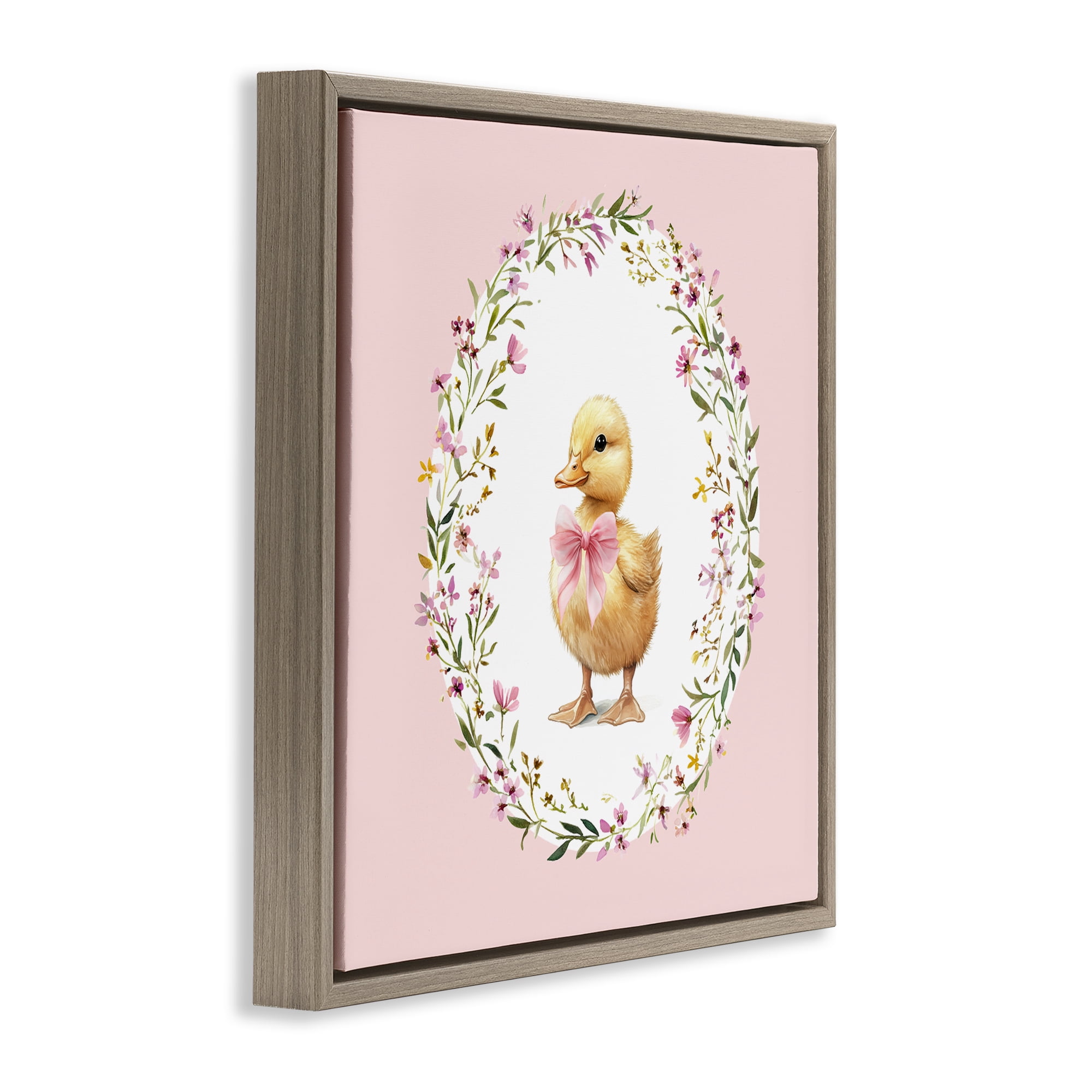 Stupell Industries Blush Pink Duckling Brown Framed Floater Canvas Wall Art, design by Christine Simpson Art