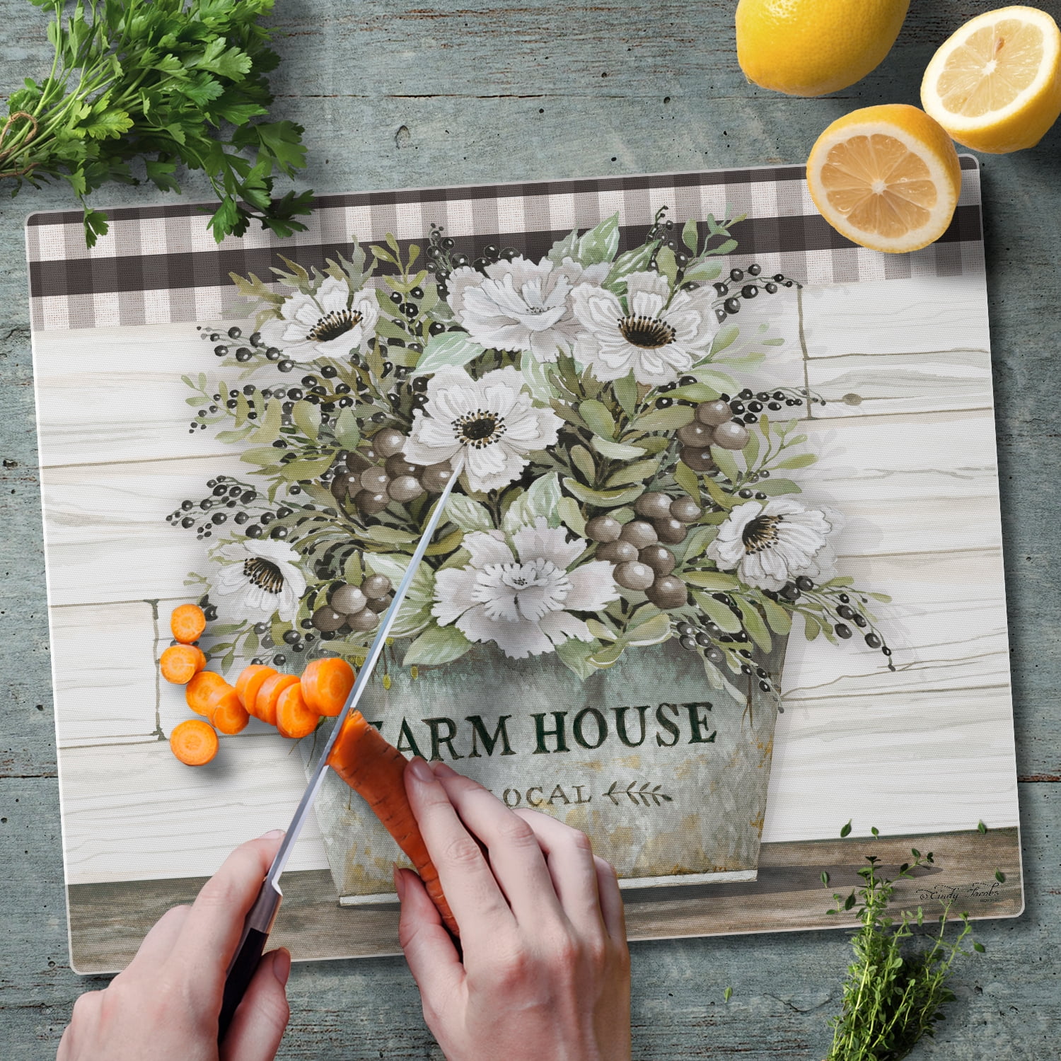 CounterArt "Vintage Farmhouse" 3mm Heat Tolerant Glass Cutting Board 15" by 12"