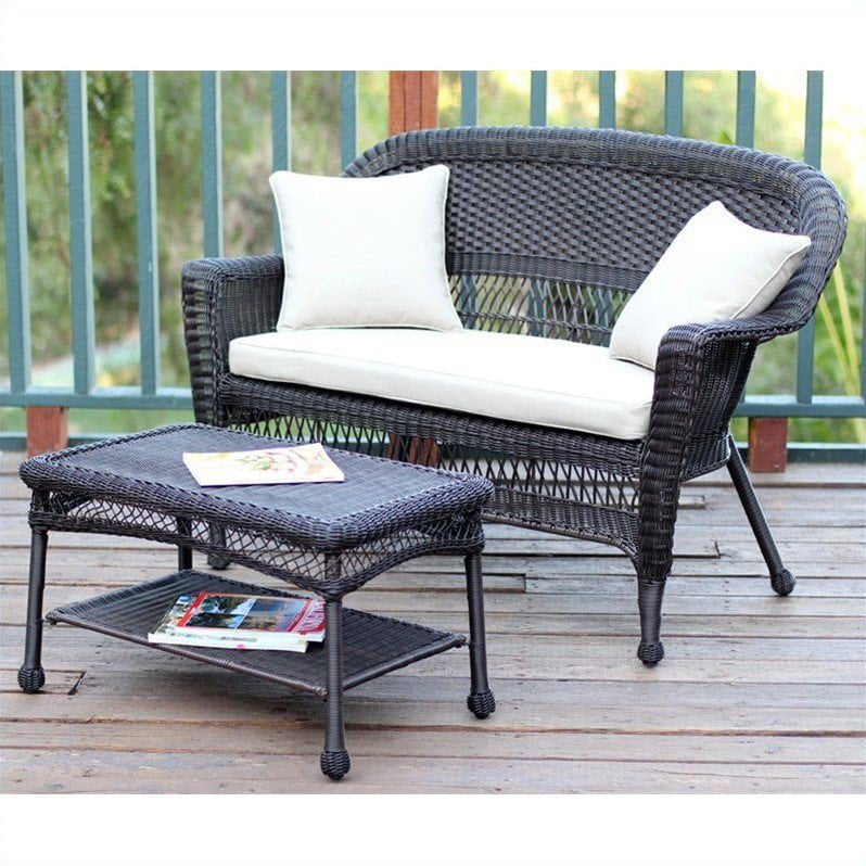 Jeco Wicker Patio Love Seat And Coffee, Wicker Patio Sets Without Cushions