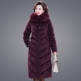 thumbnail image 2 of Ropa de invierno para mujer, abrigo largo de piel morada con capucha de piel, tejido de terciopelo, algodón acolchado, abrigo cálido y grueso, nueva ropa de abrigo, 2 of 5