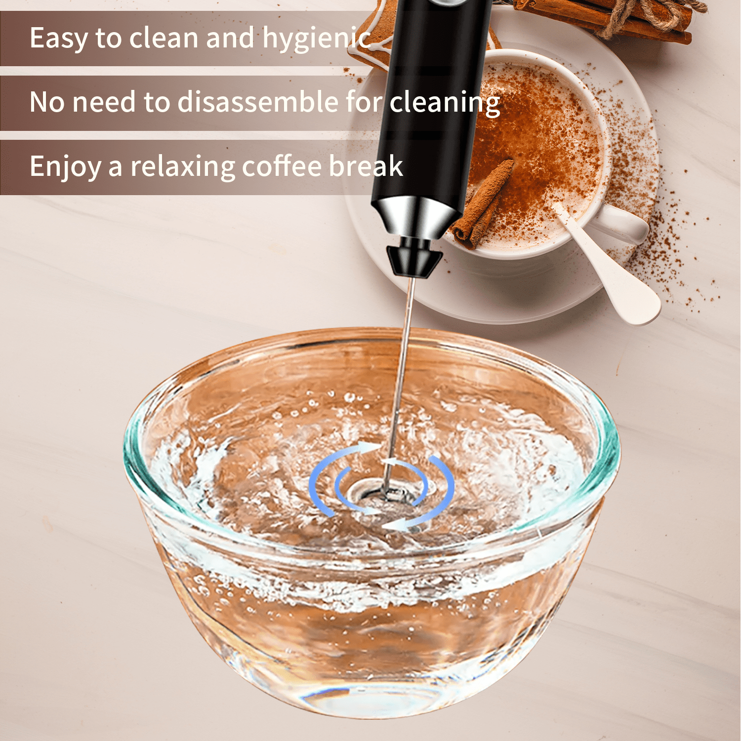 Quanmin Rechargeable Milk Frother Wand Ultra Fast Handheld Drink Mixer Electric Whisk Foam Maker for Coffee, Egg, Lattes, Cappuccino, Matcha, Hot Chocolate,Black
