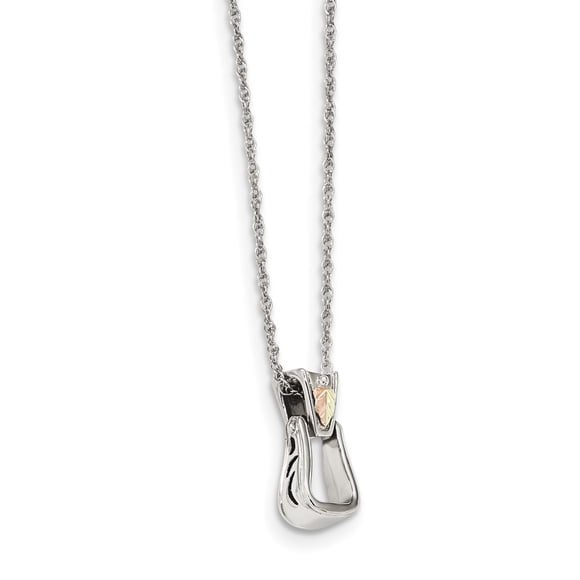 Sterling Silver & 12k Accents Antiqued Stirrup Necklace (Weight: 2.47 Grams, Length: 18 Inches)