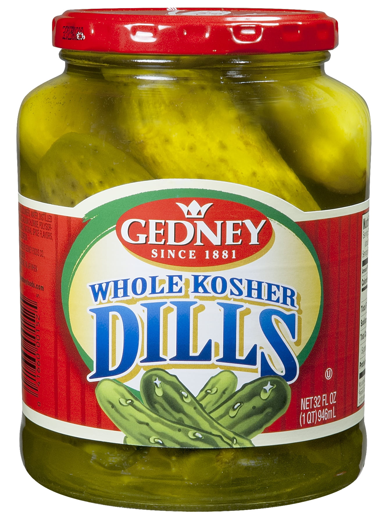 Gedney Whole Kosher Dills Pickles, 32 fl oz