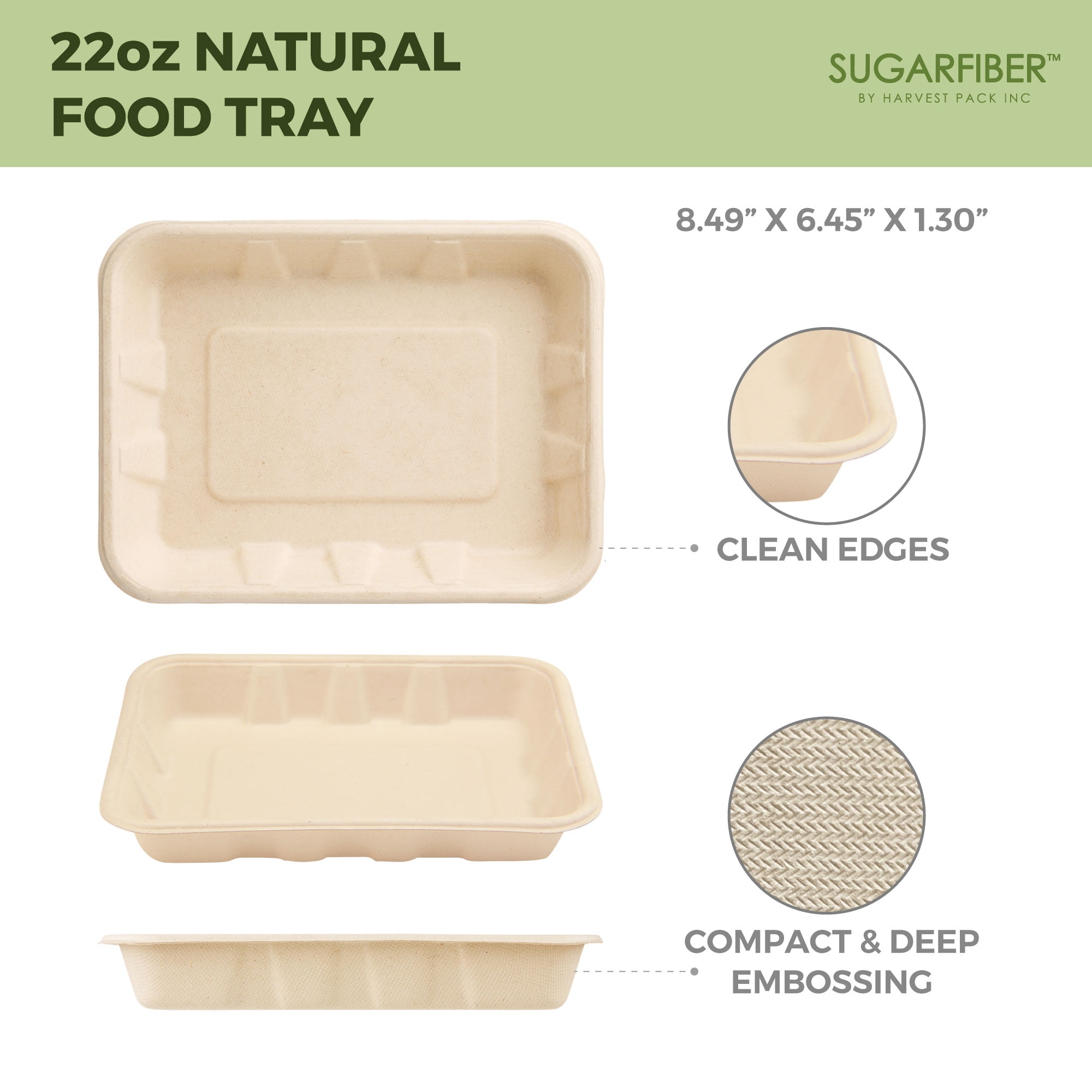 6.5 x 5 Fiber Food Tray, Natural Plant Fiber