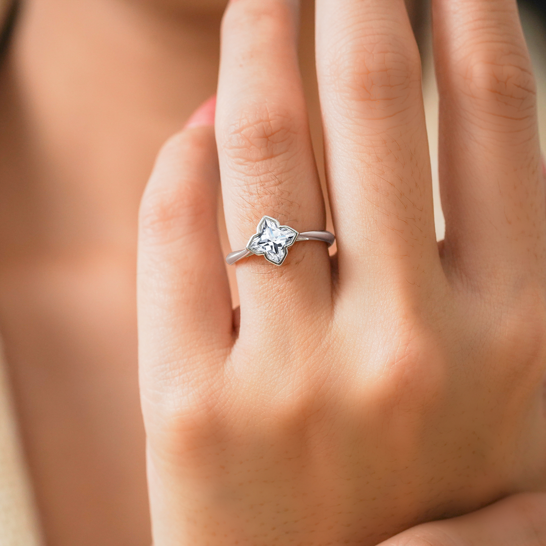 JeenMata 2.7 Carat Flower Inspired Moissanite Engagement Ring - 18K White Gold Plating Promise Ring for Women