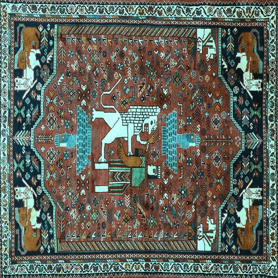 Ahgly Company Indoor Square Animal Light Blue Traditional Area Rugs, 3' Square