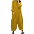 thumbnail image 2 of ZAZYULZ Pant Rompers for Women Ladies Autumn Winter Solid Color Pockets Jumpsuit Shirt Long Trousers Jumpsuit(Yellow,S), 2 of 6
