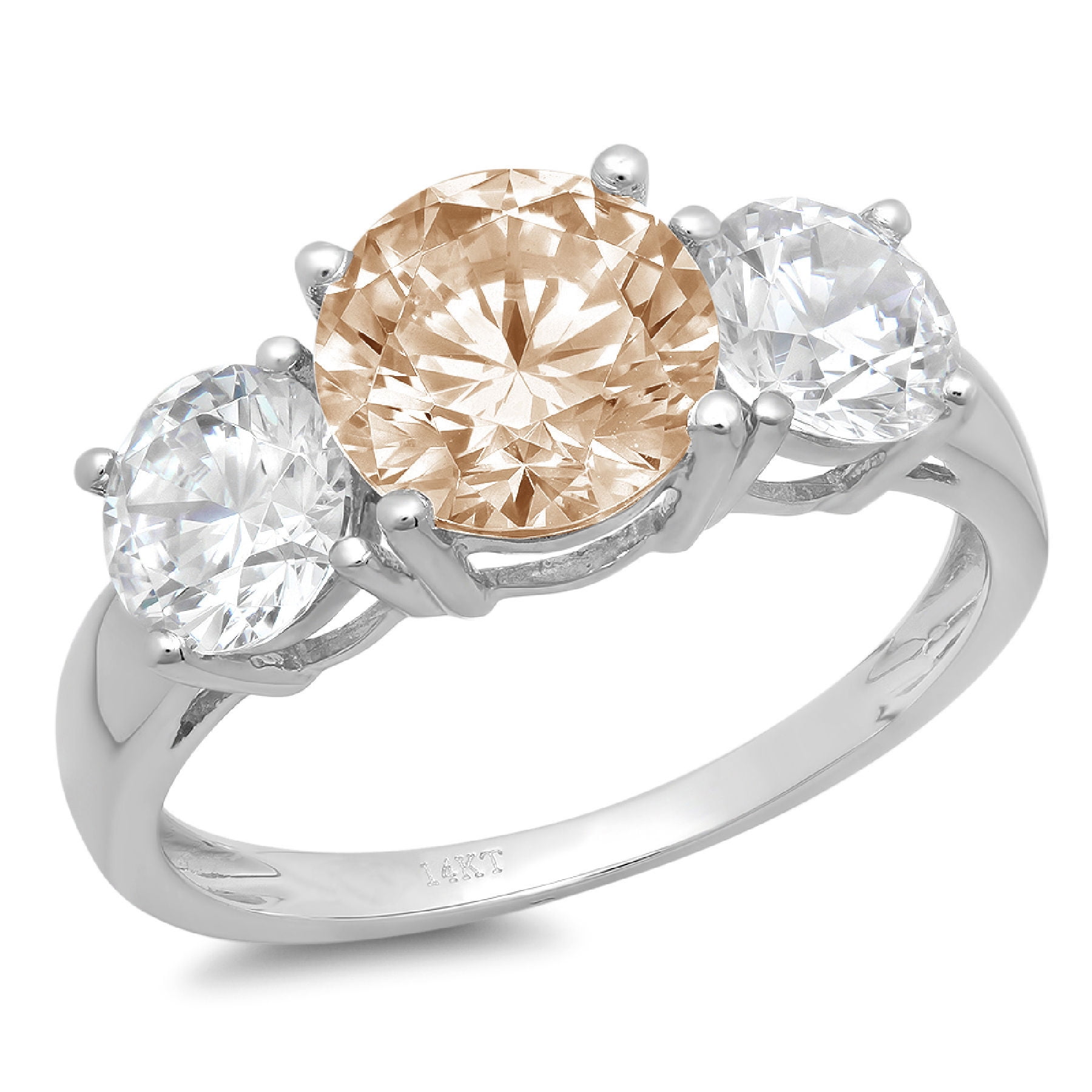 3.25 ct Brilliant Round Cut Genuine Simulated Pink Tourmaline Gemstone Real Solid 18K 14K White Gold Three-Stone Ring