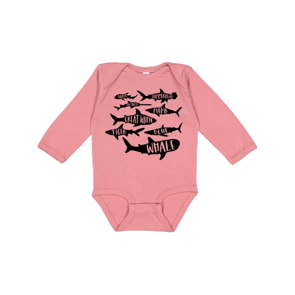 Inktastic Types of Sharks Boys or Girls Long Sleeve Baby Bodysuit