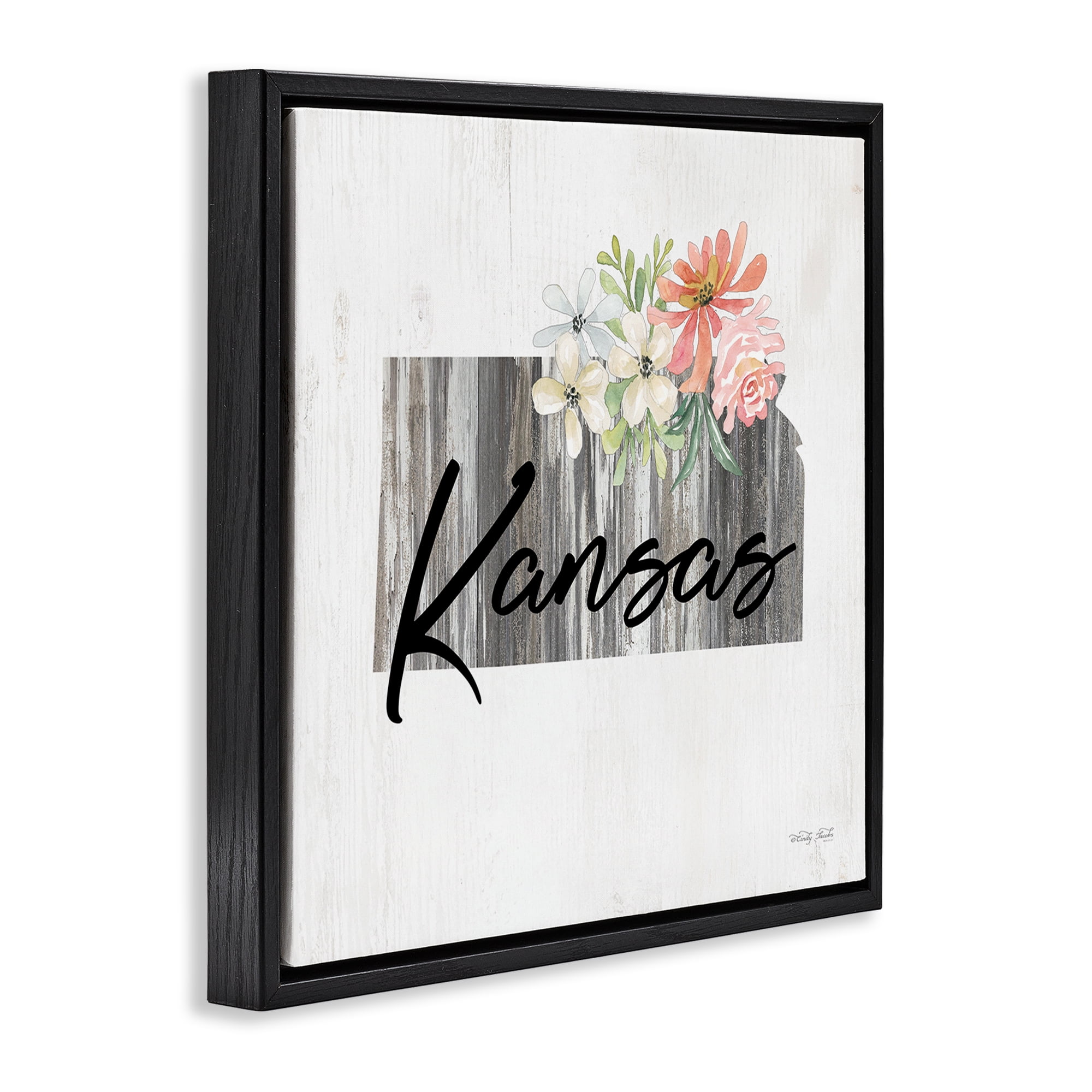 Stupell Industries Shabby Chic Kansas Botanical & Floral Painting Black Floater Framed Canvas Art Print Wall Art, 25 x 25