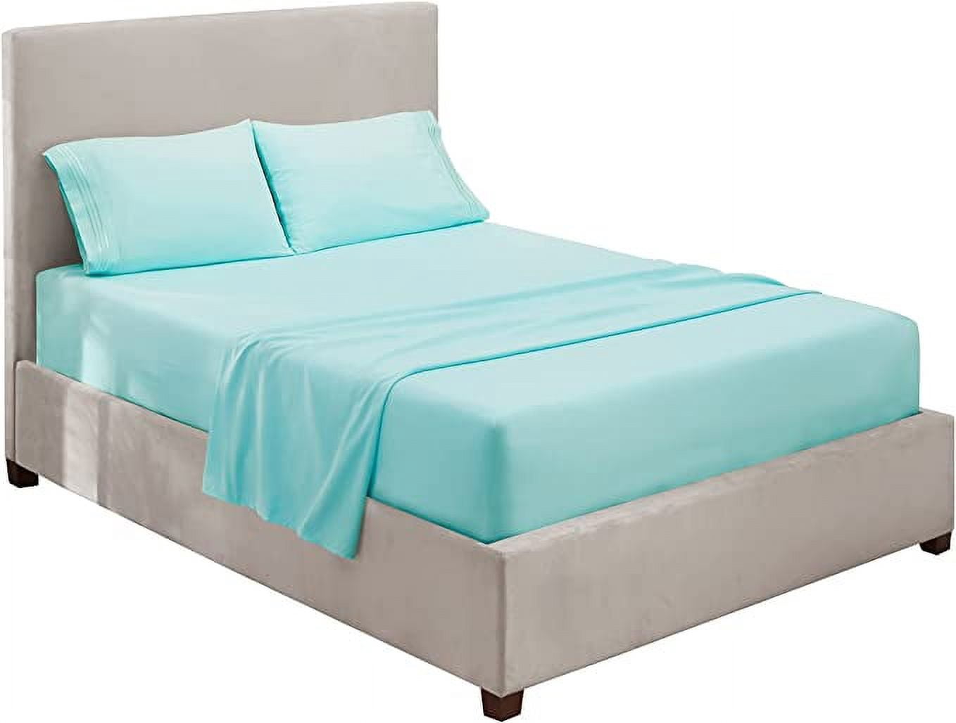 Clara Clark Premier 1800 Microfiber Collection 3-Line Bed Sheet Set, Full Size, Light Baby Blue