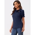 thumbnail image 3 of Top Elegante De BluDe ManCorDe OficiDe Las Camisas Del Cuello De PajariDe Las Mujeres Azul Oscuro S, 3 of 4