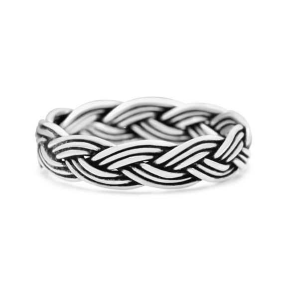 Classic Braided New Design Weave Rope Knot Band Ring 925 Sterling Silver Size 4