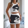 thumbnail image 4 of Women'S 2 Piece Outfits Yin Pattern Knit Crop Tank Top and Mini Skirt Set, 4 of 8