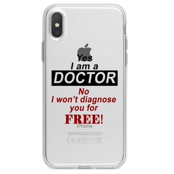 DistinctInk Clear Shockproof Hybrid Case for iPhone XS Max (6.5" Screen) - TPU Bumper Acrylic Back Tempered Glass Screen Protector - Yes I Am a Doctor Won't Diagnose for Free