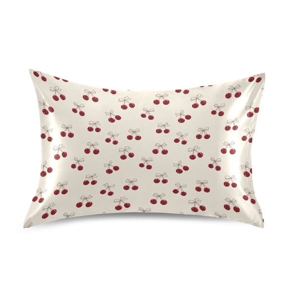 Ryvnso Satin Pillowcase Cherry Bows Pillow Cases Standard Size 26x20in