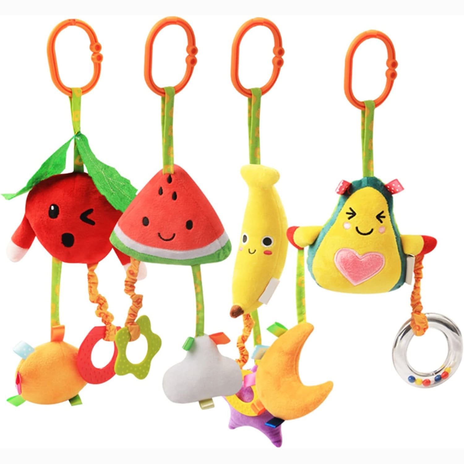 Baby Hanging Rattle Toys, 4 Pack Car Seat Stroller Toys Soft Squeaky