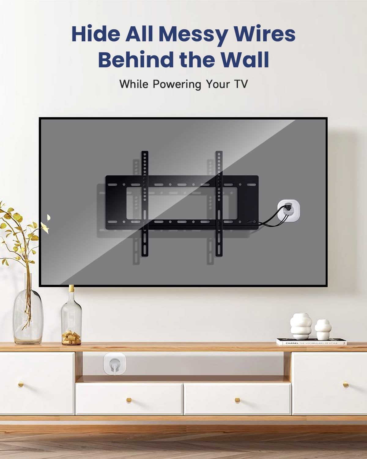in-Wall Cable Management Kit, TV Cord Hider for Wall Mounted TV, Includes Power & Low Voltage Cables Management, Wall Cable Concealer Kit with Hole Saw Drill Attachment