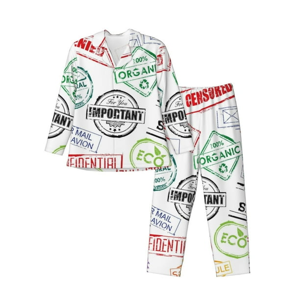 Balery Stamp Set Collection Pijama para Hombre de Dos Piezas con Manga Larga, Conjunto de Dormir y Descanso Suave con Bolsillos-Large