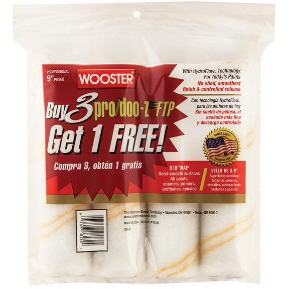 Wooster RR868-9 Pro/Doo-Z-Ftp Paint Roller Covers, 9" x 3/8", 4/Pack