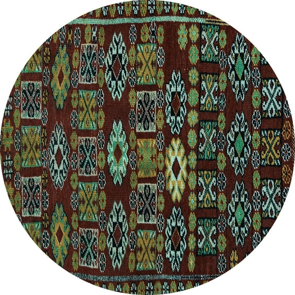 Ahgly Company Indoor Round Southwestern Light Blue Country Area Rugs, 3' Round