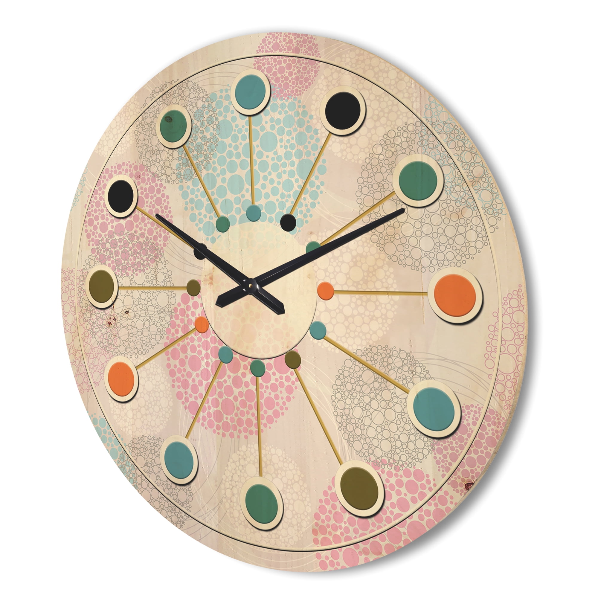 Designart 'Circular Abstract Retro Pattern Geometric III' Mid-Century Modern Wood Wall Clock