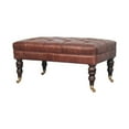 thumbnail image 2 of Lesuto Buffalo Brown Leather Ottoman with Castor Legs - Vintage Style, Wood, 2 of 8