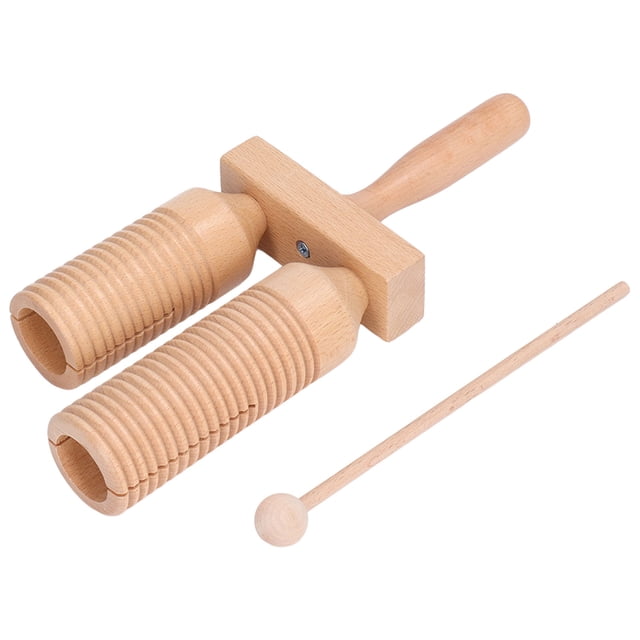 Guiro de madera de percusión, instrumento de Guiro Musical de educación temprana con doble cilindro roscado para niños mayores de 1 año