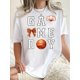 thumbnail image 1 of 1pc Women'S Casual Basketball Game Day Printed T-Shirt, Round Neck Short Sleeve, Knitted Polyester Fabric, Geometric Pattern, Comfortable Sporty Tee for All Seasons, 1 of 8