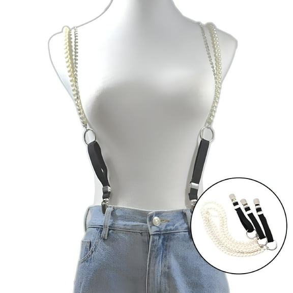 TELOLY 2026 New Fashion Suspenders Women Belts Adjustable Y Back 3 Metal Strap Pearl Strap for Party,Work,Casual,Photoshoot