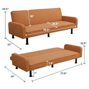 Aukfa 78 Square Arm Futon Sofa Bed Upholstered 3 Seat Couch for Home Office, Flannel, Orange
