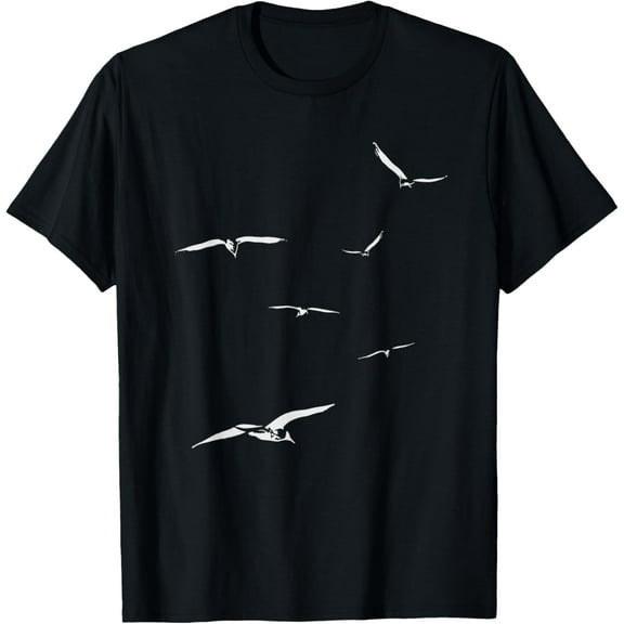 men and women can wear，Flying Seagulls | Relaxing Sea Ocean Lover Birds T-Shirt