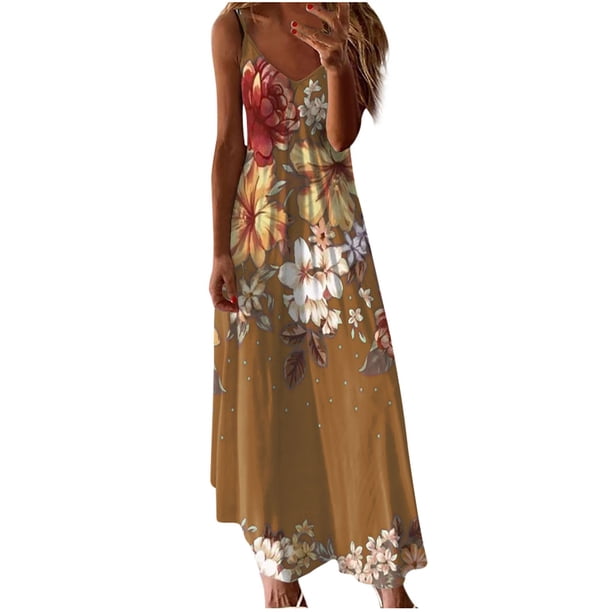 Vestidos de Verano de las Mujeres sin Mangas Estampados Colgantes, Estilo Casual Suelto para las Vacaciones, la Fiesta Y el Uso Diario de Primavera