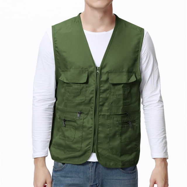 Ceisia Durable Multi-Pocket Men's Loose Fit V-Neck Utility Vest for Outdoor & Work Gift