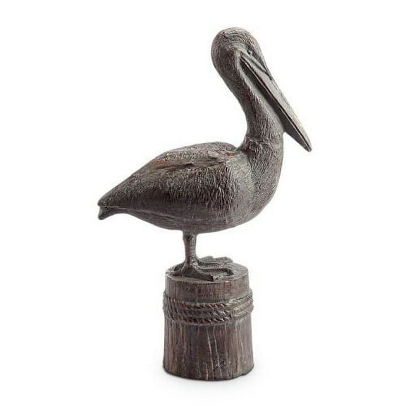 Feathered Pelican Dark Grey Metal Garden Sculpture