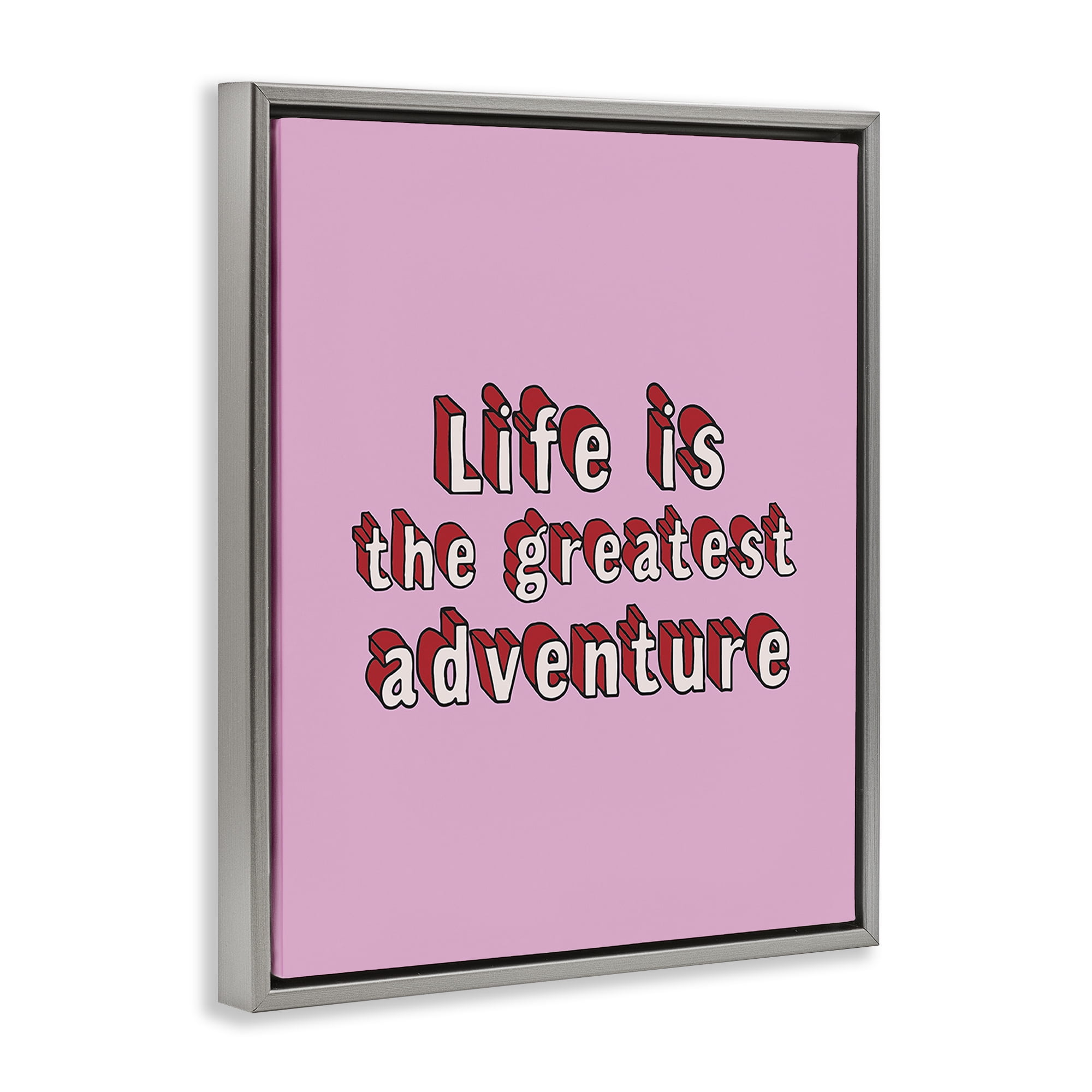 Stupell Industries Greatest Adventure on Pink Text & Numbers Painting Gray Floater Framed Canvas Art Print Wall Art, 25 x 31